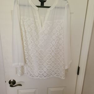Investments II sheer white blouse with lace 1x
